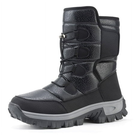 

Stepedia Winter Boots Waterproof Warm Shoes Walking Hiking Booties Faux Fur Mid Calf Boots for Men Black