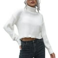 thumbnail image 1 of Suéter Corto Cuello Alto Manga Larga Color Puro Cómodo Suéter De Punto Casual Para Mujer Blanco L, 1 of 6
