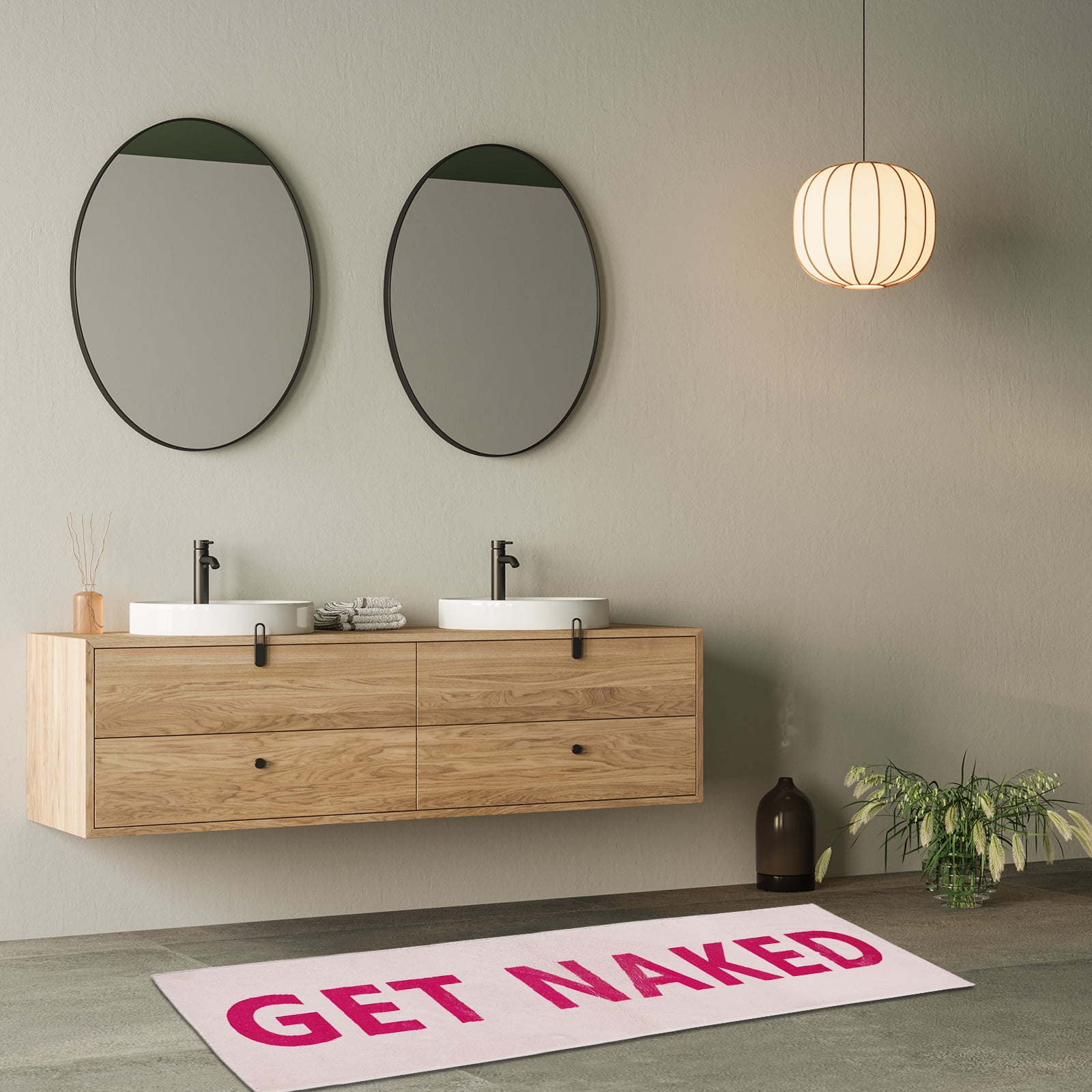 Pink Get Naked Bath Mat, Cute Long Hot Pink and White Runner Rug, Absorbent Non Slip Bathroom Mat, Funny Bathroom Decor for Bedroom Hallway Kitchen, Soft Plush Washable Shower Rug 16"×48"