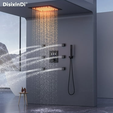 Thermostatic Rain Shower System Set with 12 Inch Rainfall Black Ceiling Shower Head