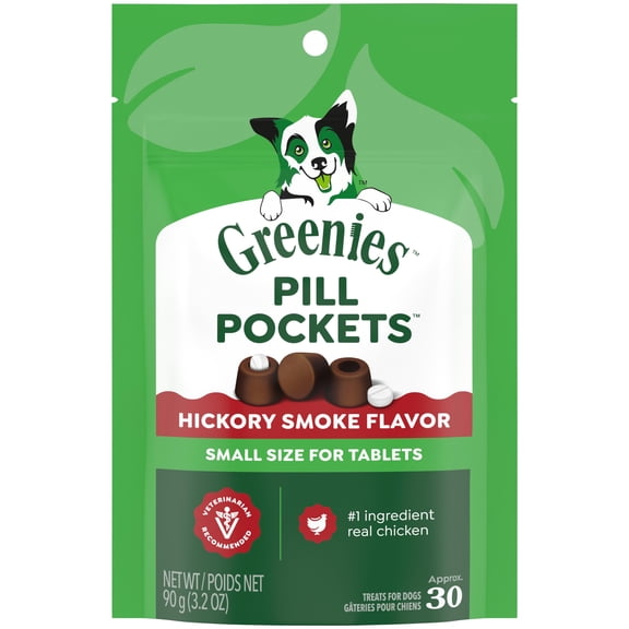 Greenies Pill Pockets for Dogs Hickory Smoke Flavor Small, Tablet Size Dog Treats, 3.2 oz (30 Pk)