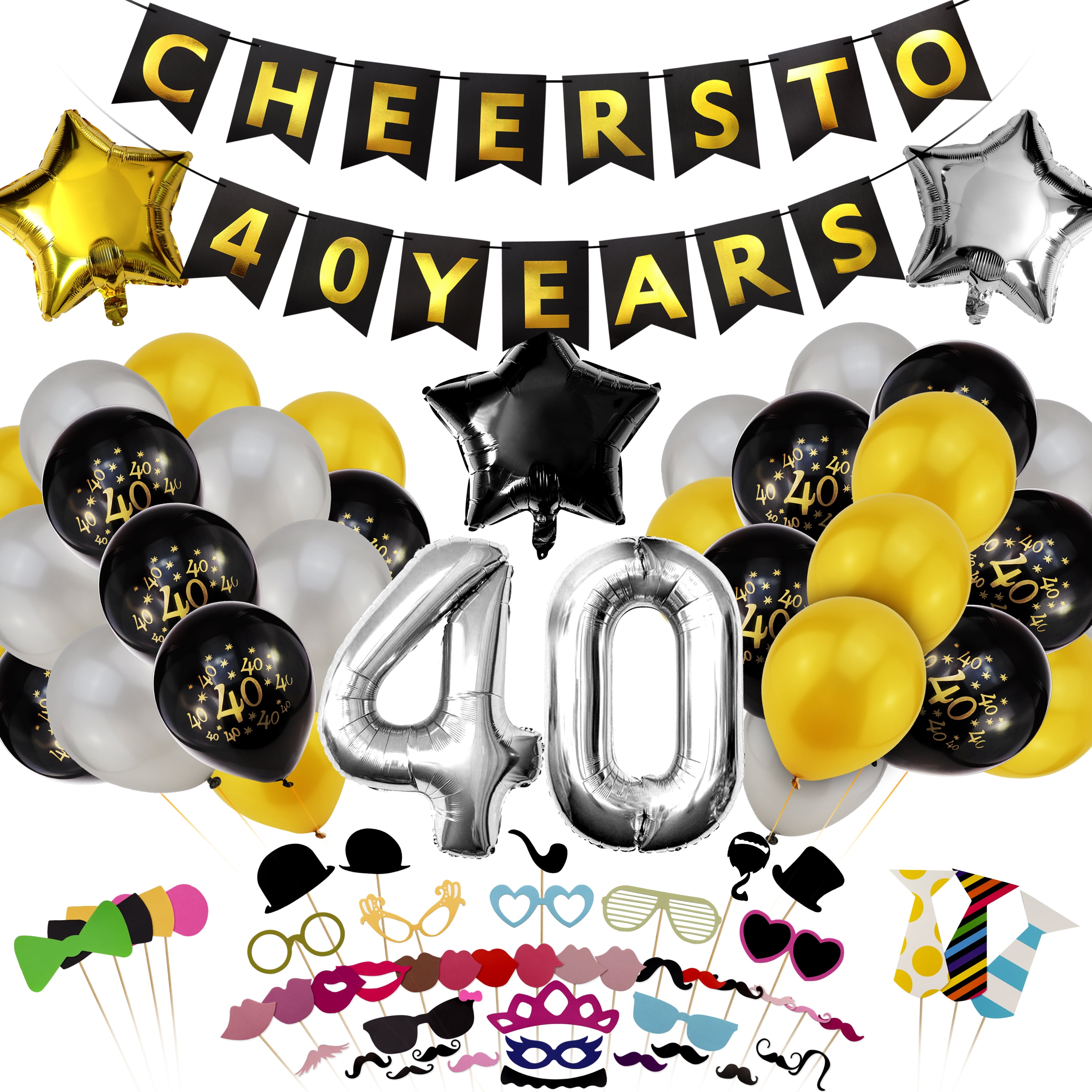 40th Birthday Party Decorations Happy 40th Birthday Banner for 40 Years Old Birthday Party Supplies,Party Decorations for 40th Birthday（Black Gold Glitter）