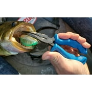 Cuda Bent Nose Fishing Plier Tool with Ring Splitter and Crimper, 7, Carbon Steel, Blue