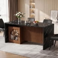thumbnail image 3 of Hawsaiy 5 Piece Dining Table Set for 4, 63" Faux Marble Kitchen Table with LED Lights & Storage Cabinet and 4 Upholstered Dining Chairs, Modern Rectangular Dining Room Furniture Set, Black, 3 of 9