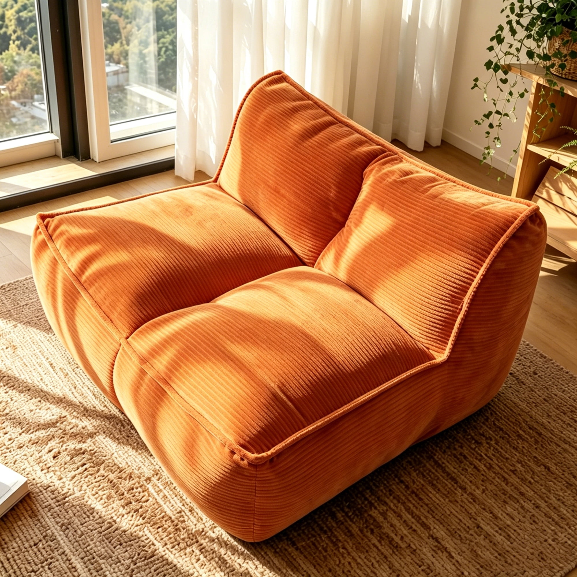 Leumius Cozy Fluffy Cloud Lazy Sofa, 2-Seater Corduroy Bean Bag Lounge Chair, Lightweight Single-Seat Couch for Living Room, Bedroom, Dorm Room, Office & Small Spaces,Orange