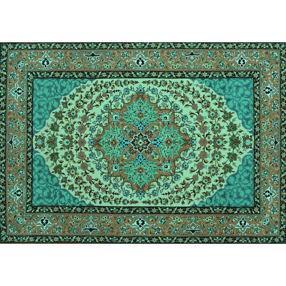 Ahgly Company Machine Washable Indoor Rectangle Persian Turquoise Blue Traditional Area Rugs, 5' x 7'