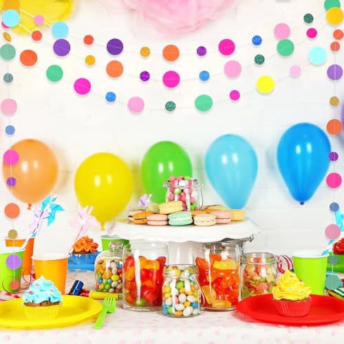 5-Piece Rainbow Glitter Dot Garland Streamers - Colorful Confetti Hanging Decor for Birthday, Halloween, Classroom, Car Trunk or Treat Party Backdrop