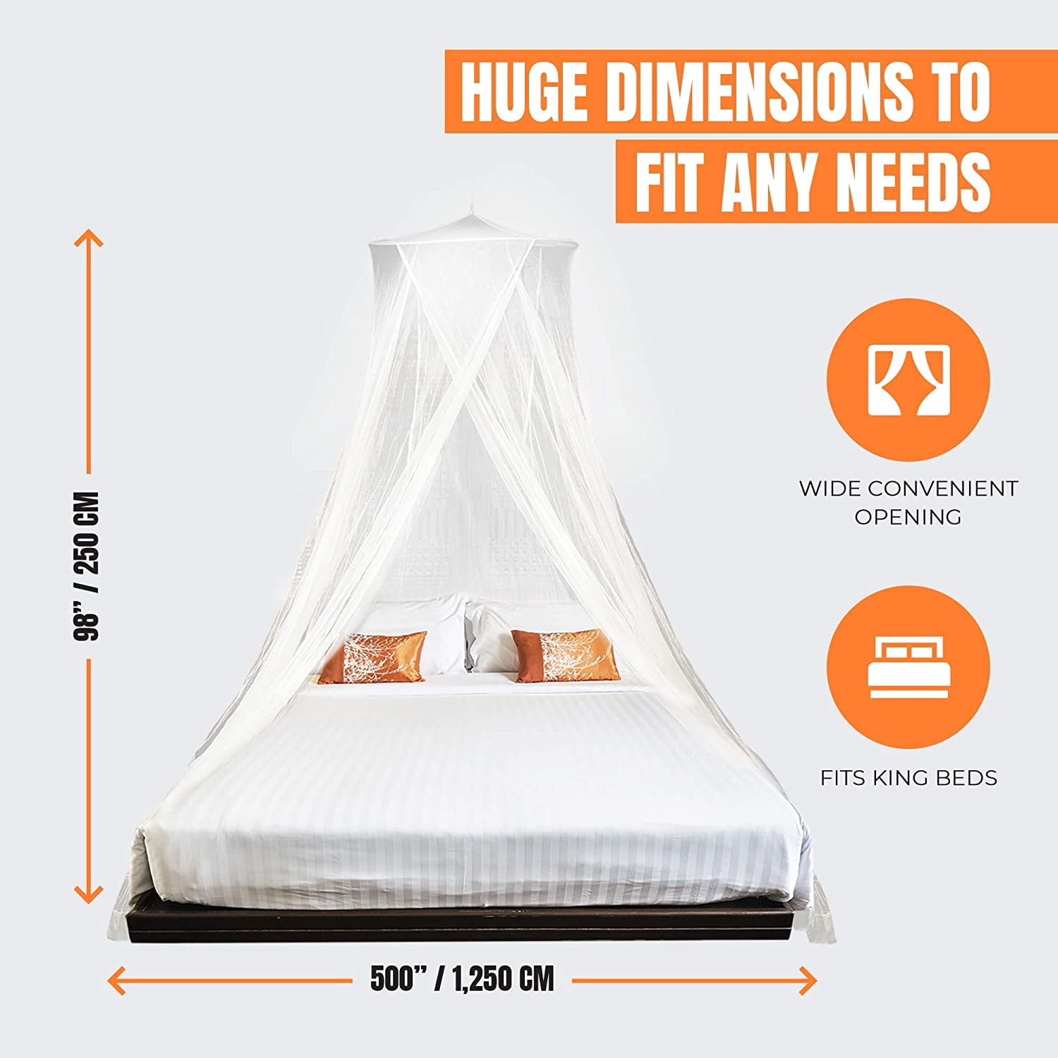 MEKKAPRO Extra-Large King Mosquito Bed Net, Made for King Queen and Twin, Two Openings Netting White