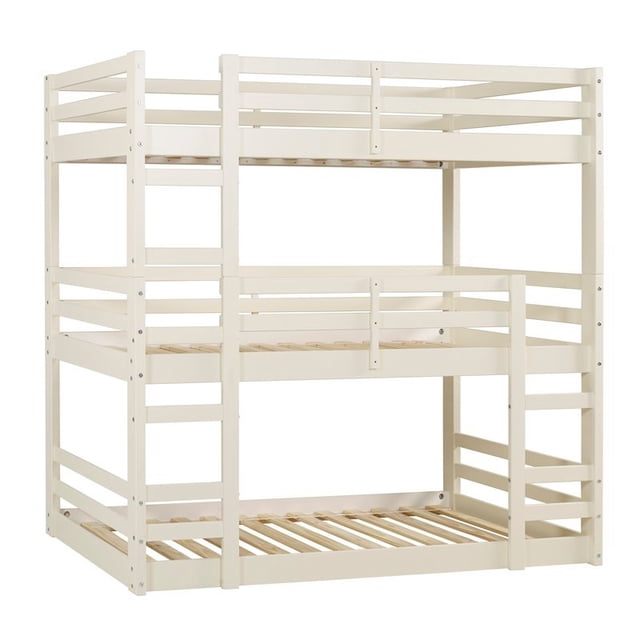 Lit Superposé Triple en Bois Massif - Blanc