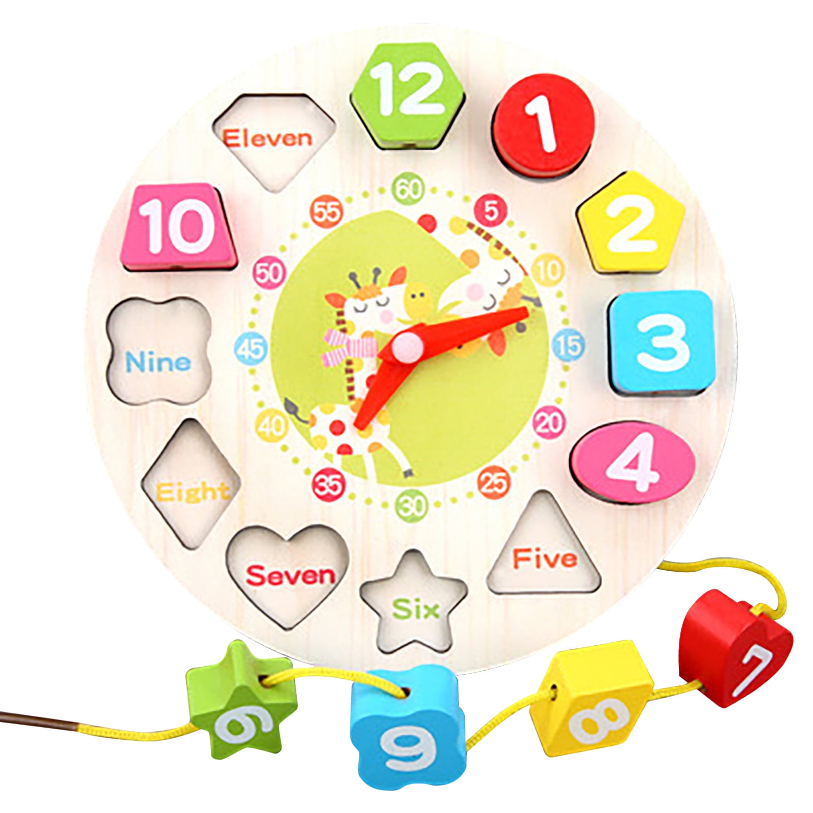 Clock Wooden Learning Number Children Educational Kids Puzzle Toy Early 