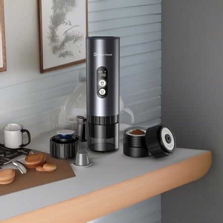 150W Espresso Maker with 2-3 Min Fast Self-Heating, Portable Travel Espresso Coffee Machine with Small Tea Cup Also Holder for NS Capsule & Ground Coffee for Car Camping, RV, Hiking