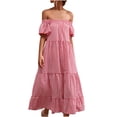 thumbnail image 1 of Robes d'Été pour Femmes Mode Plage Robes d'Été Décontractées Manches Courtes Vacances Plage Poches Longue Robe, 1 of 6