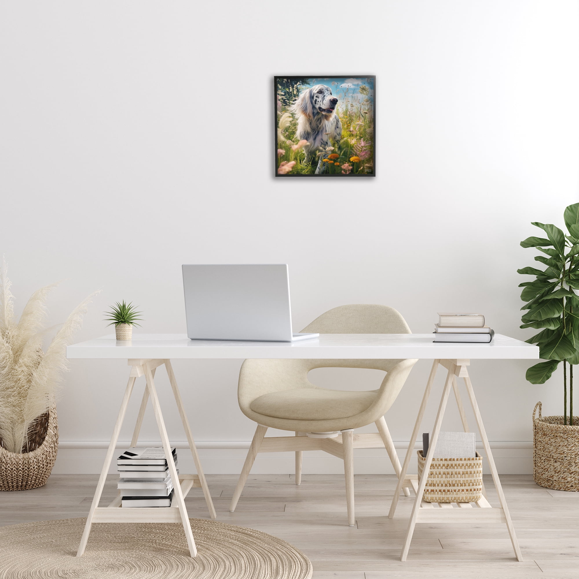 Stupell Industries Happy Dog Among Flowers Landscape Painting Black Framed Art Print Wall Art, 17 x 17