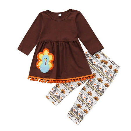 

Hfyihgf 2Pcs Kids Toddler Baby Girls Turkey Long Sleeve T-Shirt Top Dress+Pants Thanksgiving Outfit Clothes Set