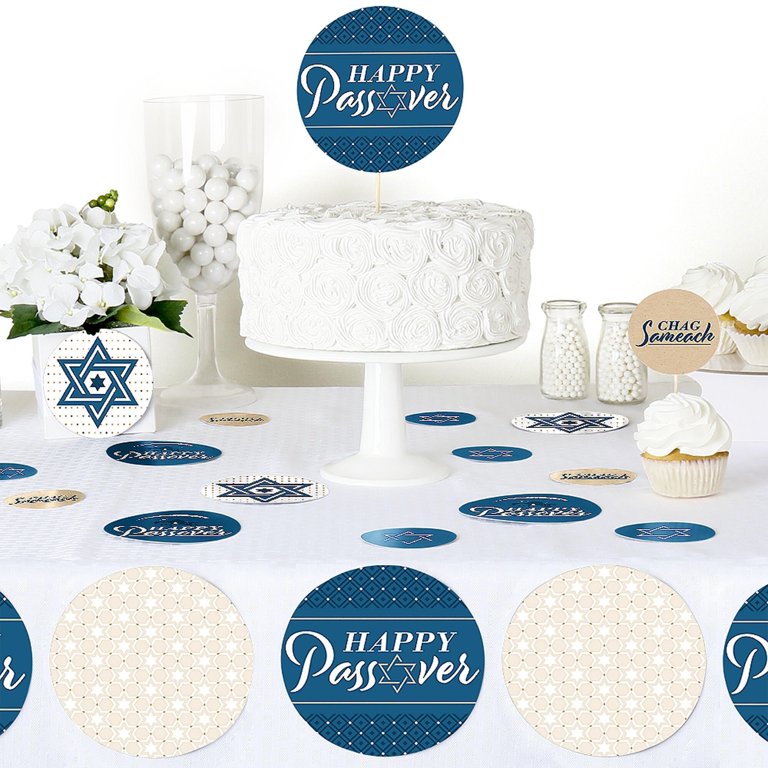 Happy Passover Giant Circle Confetti - 27 Count Pesach Jewish Holiday Party Decorations