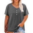 thumbnail image 2 of Plus Size T-Shirts for Women Baggy Boho Dressy Shirts Oversized Lightweight Tunic Blouses Button Down Vneck Tee Shirts Relaxed Fit Blouses Beach Holiday Shirts, 2 of 7