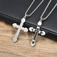 thumbnail image 3 of HOOUN Black Silver Large CZ Cross Pendant Necklace Stainless Steel Jewelry For Men 24', 3 of 6