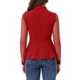thumbnail image 3 of Blusa de malla transparente para mujer INSPIRE CHIC con cuello de solapa, abertura en forma de llave y peplum con volantes, talla XS, roja, 3 of 6