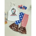 thumbnail image 2 of Independence Day Toddler Baby Girls Suits Tie-Up Halter Neck Tank Tops Stars Stripe Leopard Print Flare Pants Headband 3Pcs Set, 2 of 7