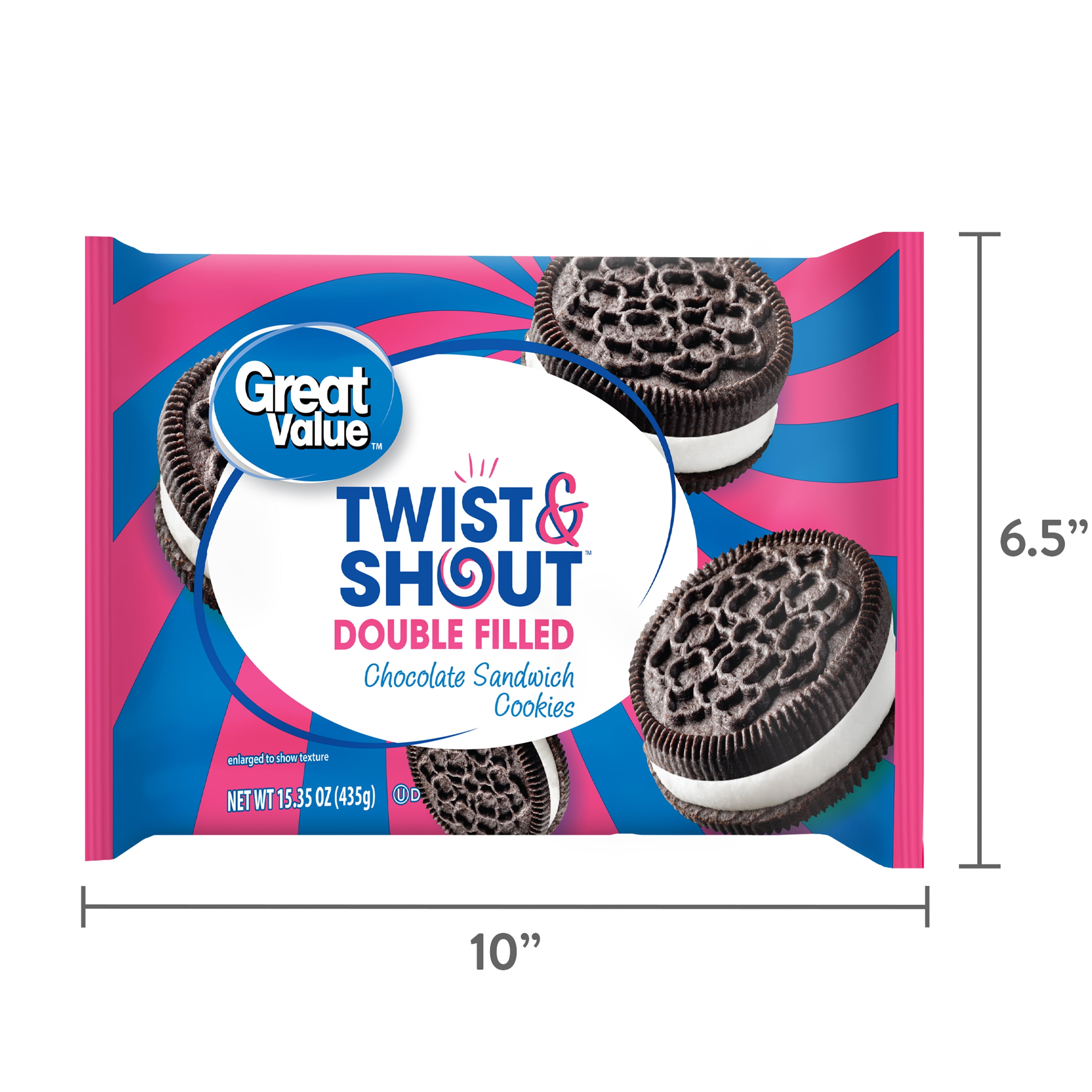 (12 pack) Great Value Twist & Shout Double Filled Chocolate Sandwich Cookies, 15.35 oz