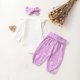 thumbnail image 4 of Conjuntos de blusas y camisas de cuello redondo y manga larga para niña, mono de cuello redondo y manga larga con vuelo de color liso con cintura elástica, pantalones estampados y diadema, conjunto de, 4 of 8