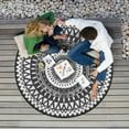 thumbnail image 5 of Nuu Garden Round Outdoor Rug 5*5 ft, Foldable Plaid Reversible Plastic Straw Patio Rug Mat for Decoration Clearance Indoors RV Backyard Deck Picnic Beach Trailer Camping, Black White, 5 of 10