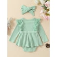 thumbnail image 3 of Suealasg Baby Girls Outfit 3 6 9 12 Months 2Pcs Newborn Girl Spring Clothing Infant Girls Lace Fly Sleeve Romper Dress + Headband Set, 3 of 9