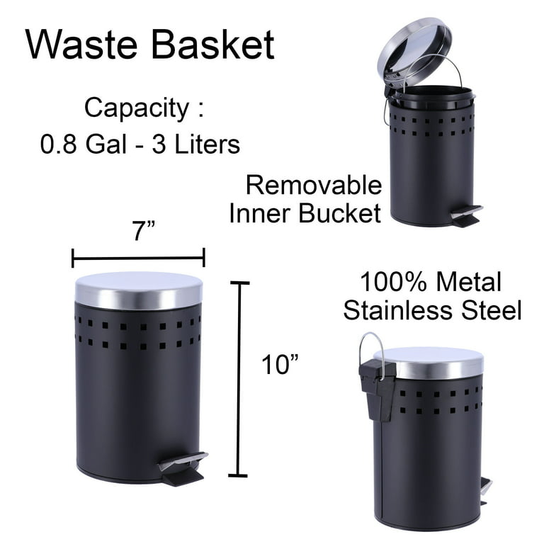 Evideco Soft Close Small Round Metal Bathroom Floor Step Trash Can Waste Bin 3-liters/0.8-gal Steel