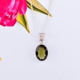 thumbnail image 2 of QNAVIC Green Moldavite Brilliant Oval Stone Handmade Bezel Dainty Pendant Necklace for Women, Healing Chakra Crystal, Rhodium Plated 925 Sterling Silver Chain Necklace, Women Gift, 2 of 4