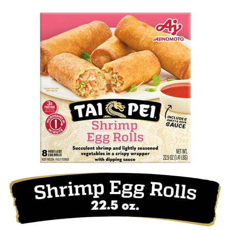 Tai Pei Shrimp Egg Rolls with Sauce, Frozen Asian Appetizers, 8 Ct, 22.5 oz