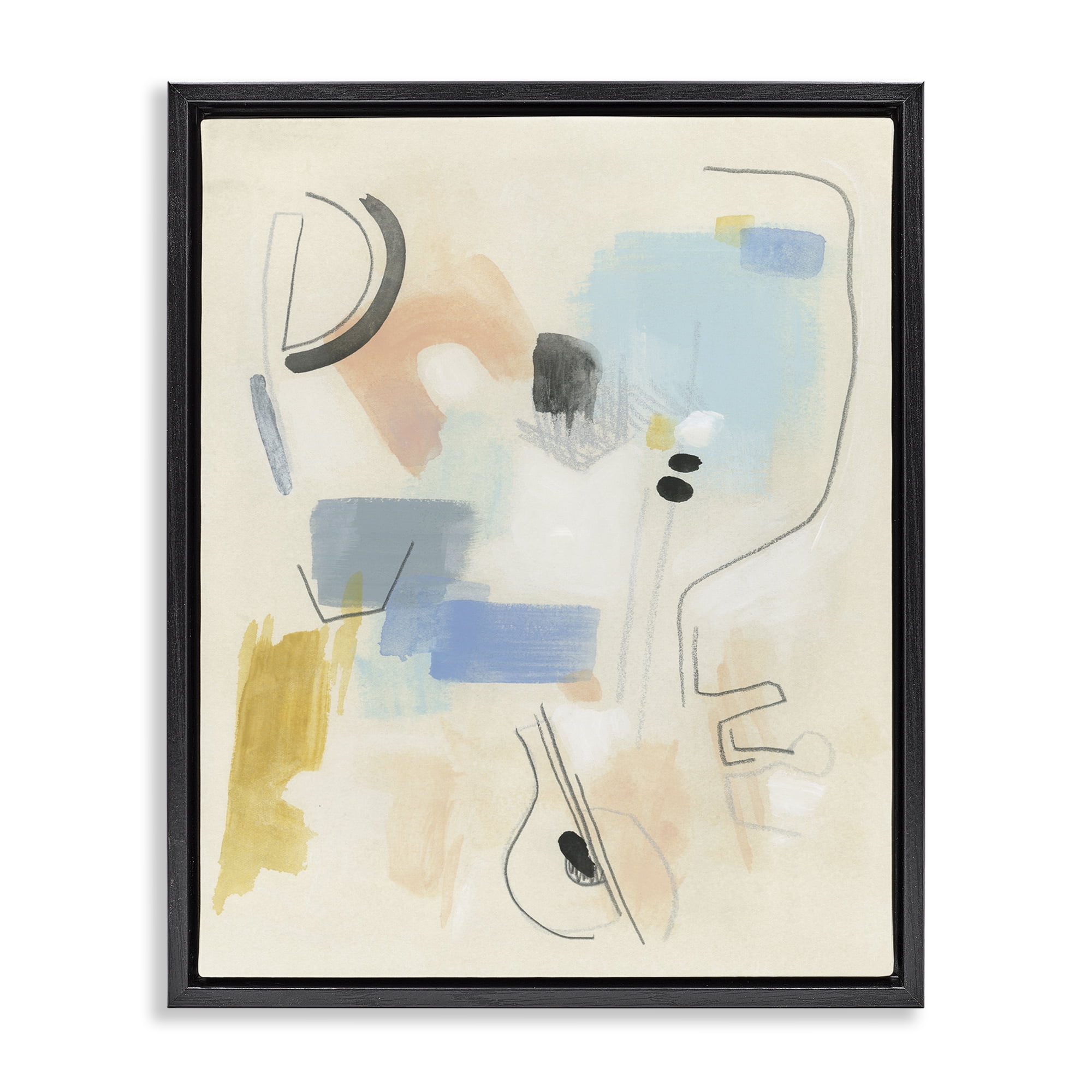Stupell Industries Modern Scribble Abstraction Abstract Painting Black Floater Framed Canvas Art Print Wall Art 17 x 21