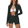thumbnail image 2 of Plus Size Workout Sets for Women 2 Piece Outfits Tracksuits Sweatsuit Sets Long Sleeve Zip Up Running Jacket High Waist Shorts Set, 2 of 7