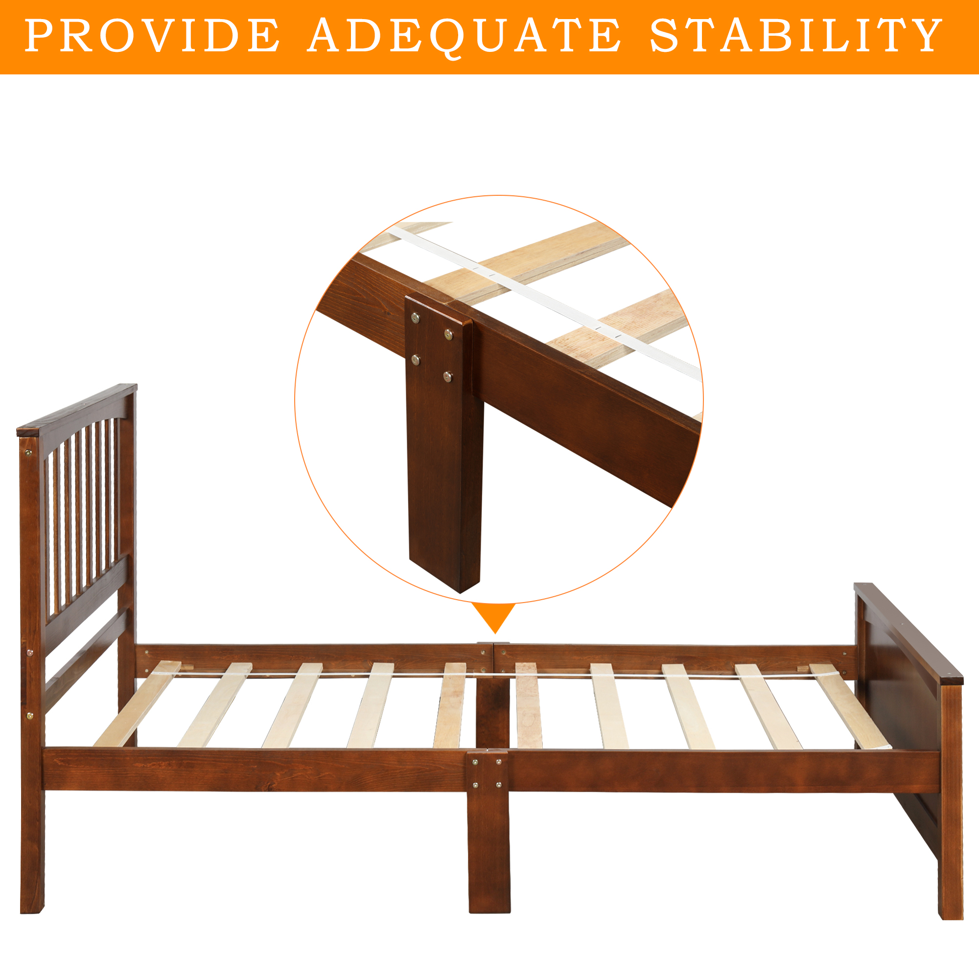 Kepooman Twin Size Classic Bedroom Wooden Bed Frame Platform with Headboard & Footboard, Walnut Kepooman Twin Size Classic Bedroom Wooden Bed Frame Platform with Headboard & Footboard, Walnut