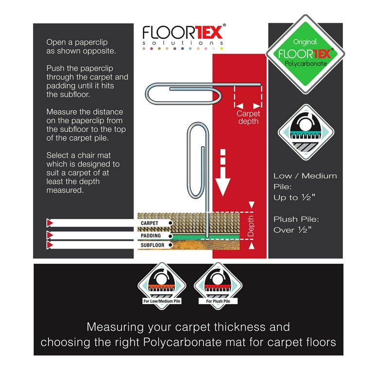 Cleartex Polycarbonate Carpet Protector Exercise Mat for Home Gyms,  Exercise and Fitness, For Low, Standard and Medium Pile Carpets (1/2 or  less), Clear, Rectangular