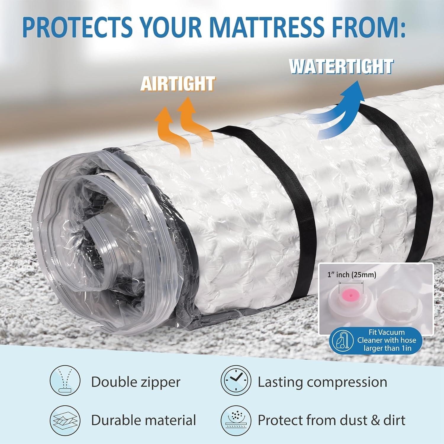 Queen/Full/Full-XL Foam Mattress Vacuum Bag for Moving, Vacuum Seal Mattress Bag with Straps