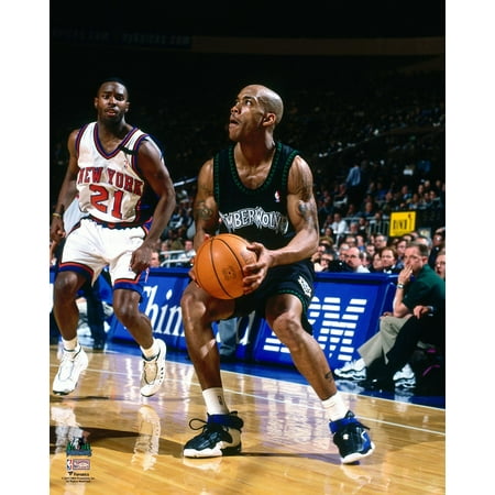 Stephon Marbury Minnesota Timberwolves Unsigned Black Alternate Jersey Pull Up Jump Shot vs. New York Knicks Photograph