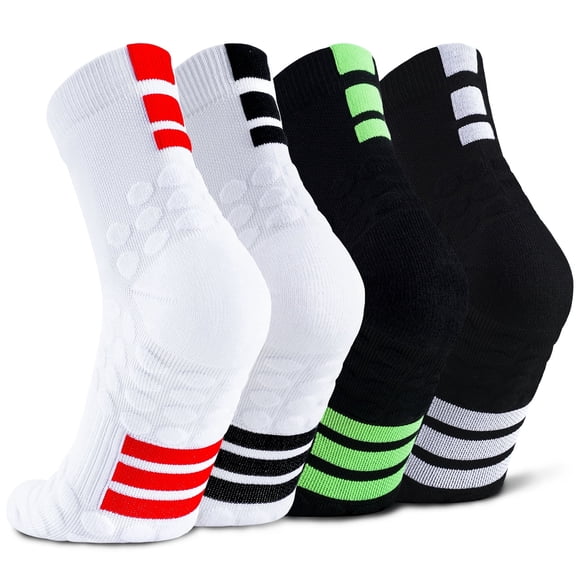Mqamex 4 Pairs Men's Quarter Athletic Socks, Arch Support & Cushioned Non-Slip Sole, Moisture-Wicking Crew Socks for Gym, Running