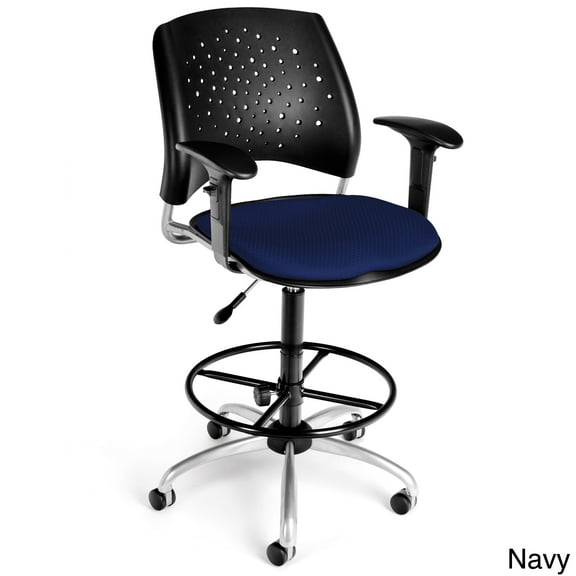 OFM Star Swivel Drafting Chair with Arms and Drafting Kit in Navy