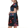 thumbnail image 2 of Easygdp Cosmic Red Sparkle Dice para Vestido Transpirable de Mujer, Vestido Suelto de Manga Corta con Pliegues y Bolsillos para el Verano, 2 of 6