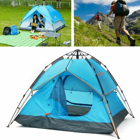 4 Person Family Camping Tents Cabin Canvas Swag Hiking Beach Automatic Double Layer Camping (Best Family Canvas Tent)