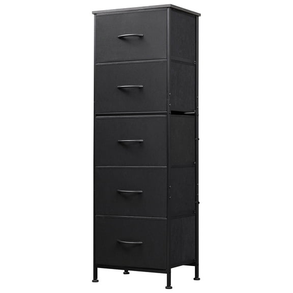 GALAXHERO 5-Drawer Tall Fabric Dresser with Wood Top, Storage Organizer Chest for Bedroom, Closet, Hallway, Sturdy Steel Frame, Charcoal Black