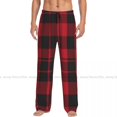 thumbnail image 2 of Mens Casual Pajama Long Pant Loose Elastic Waistband Red Plaid Checkered Tartan Cozy Sleepwear Home Lounge Pants, 2 of 5