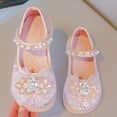 thumbnail image 7 of Krdevn Girls' Glitter Crystal Mary Jane Flats, Soft Sole Princess Dress Shoes with Pearl Strap & Flower Bow, Rhinestone Party Shoes for Kids,Sizes 10.5, 7 of 7