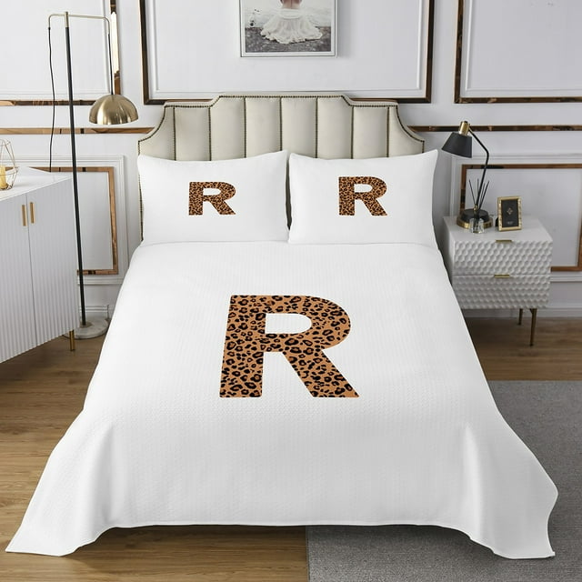 Erosebridal Initial Letter R Quilt Sets for Queen Size Bed,Cheetah Pattern Bed Set,Wild Animal Coverlet Set Queen For Birls,Breathable Bedroom Decoration,3 Pieces