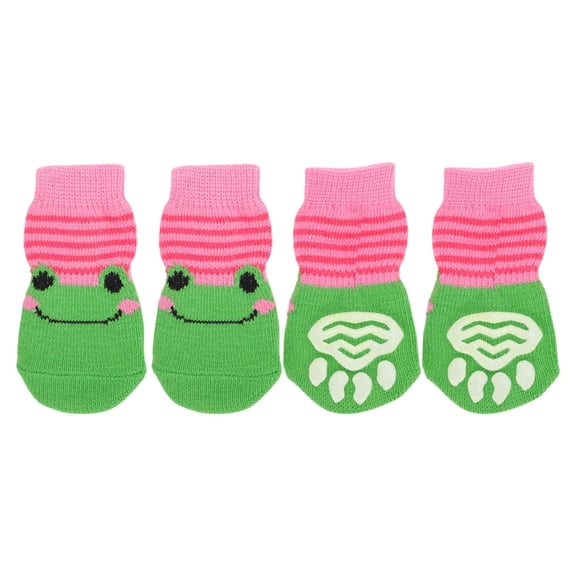 Unique Bargains Dog Socks Non-Slip Frog Pattern Socks  4 Pcs Pink Green S