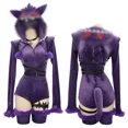 thumbnail image 2 of Meowcos - Disfraz de Genga para mujer, disfraz de Halloween, mono morado de fantasma, mono de felpa con capucha y calcetines, cinturón y cola, 2 of 4