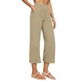 thumbnail image 3 of VBVC Women's High Waisted Linen Blend Capri Pants , Wide Leg Cropped Palazzo Pants For Women , Ladies' Casual Summer Culottes with Pockets,Khaki,S-2XL, 3 of 8