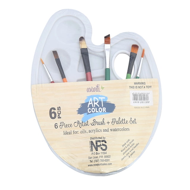 Juego de 6 pinceles de pintura y 1 bandeja de paleta para niños adultos, acuarela, óleo, acrílico, g Tomshoo Paleta