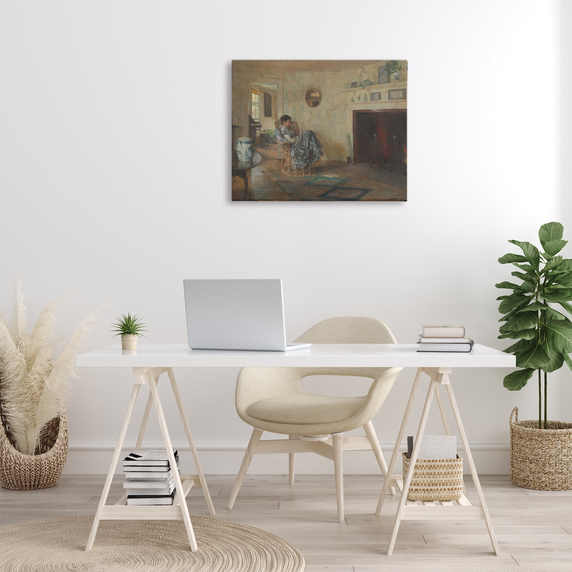 Stupell Industries Classical Rainy Day Girl People Painting Wrapped Canvas Art Print Wall Art, 30 x 24