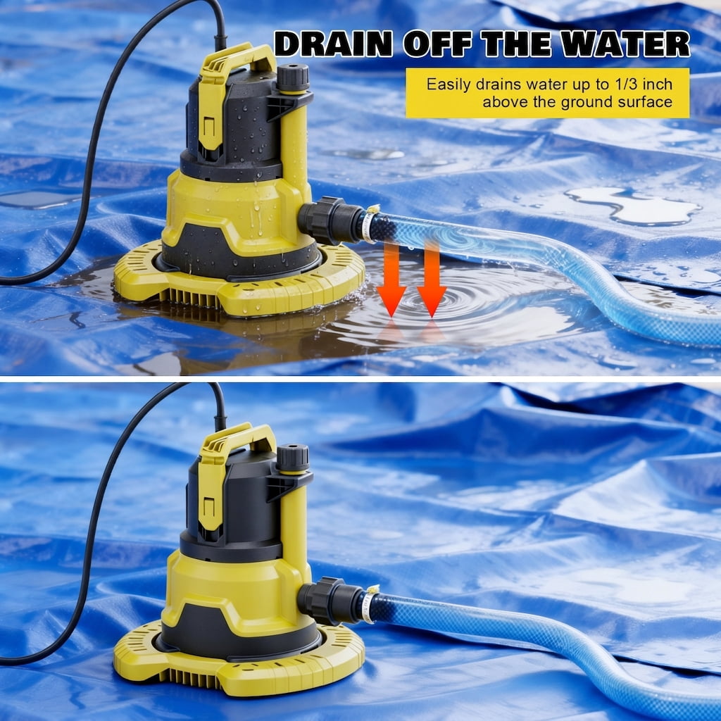 1HP Submersible Sump Pump, Upgraded Pool Cover Pump with Dual Water Outlets & Filter Net - 3500GPH Portable Electric Transfer Pump for Pool, Hot Tubs, Basement Floods, Yellow